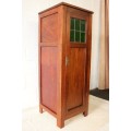 Awesome solid Teak pedestal cabinet with incredible stained glass panels and ornate handle!