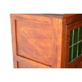 Awesome solid Teak pedestal cabinet with incredible stained glass panels and ornate handle!