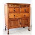 A wonderful vintage four-drawer "Belweb" Oak tallboy chest of drawers w/ ornate carvings - awesome!