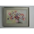 **RS17** A stunning original signed and framed "B Van Zyl" watercolour painting of vibrant flowers