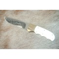 Incredible custom made Mike Skellern Damascus steel & bone handle knife w/ brass embellishments