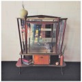 An amazing vintage c1970's Retro display cabinet with double glass sliding doors & glass shelves