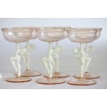 A spectacular antique Art Deco Bimini & Lauscha lampwork decanter set with milk glass "nude" stems
