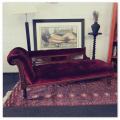 **RS17_Clearance** Edwardian antique carved oak chaise longue w/ period red velvet upholstery
