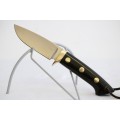 An awesome Piet Cirey "skinning" knife with brass trimmings in its original leather sheath