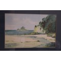 **RS17** An original signed watercolour painting of Hahei Beach, New Zealand by Baith Aynsley