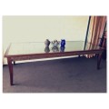 PRICE DRASTICALLY REDUCED!!! A 10-12 seater Mahogany & wicker table with a glass top!