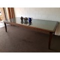 PRICE DRASTICALLY REDUCED!!! A 10-12 seater Mahogany & wicker table with a glass top!