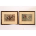 Two fabulous antique "British Hunting Scene" hand coloured etching framed in antique wooden frames