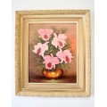 A fantastic large and colourful framed original signed "Paula Van Emmenis" oil painting of flowers.