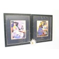 Two lovely and colourful oil paintings framed behind glass of  ladies to brighten a room.