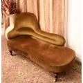 **RS17_Clearance** Incredible vintage brown velvet chaise lounge on its original brass castors