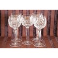 Superb set of 5x original Irish made Waterford crystal long-stem wine glasses in the Lismore pattern