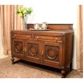 An exquisite vintage Oak side server cabinet with brass handles & loads of drawer & cupboard space