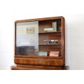 **RS17_Clearance** ART DECO (c.1930) walnut show cabinet w/ rounded corners & sliding glass doors