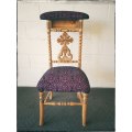 A rare antique hand-carved Oregon "Prie Dieu" prayer chair upholstered in a fabulous brocade fabric