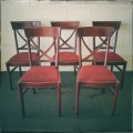 Wonderful vintage Mahogany "cross back" dining chairs with deep red upholstery - price/chair