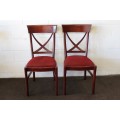 Wonderful vintage Mahogany "cross back" dining chairs with deep red upholstery - price/chair