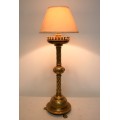 A magnificent tall decorative brass table lamp with a shade; Stunning in all living areas!