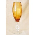 **RS17** A stunning tall vintage "Retro" amber-brown glass stemmed vase in gorgeous condition