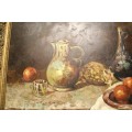 A beautiful large still life painting on canvas signed "Aaron" in a stunning frame.