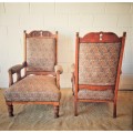 **RS17** Antique Edwardian solid teak hand carved & upholstered Bergere armchair on turned legs