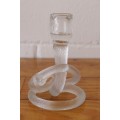 A stunning & very unusual hand blown glass single-candle candle stick w/ an incredible twirled base