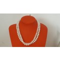 Beautiful double-strand genuine cultured white baroque pearl ladies necklace w/ larger white pearls