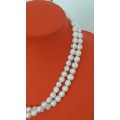Beautiful double-strand genuine cultured white baroque pearl ladies necklace w/ larger white pearls