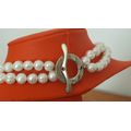 Beautiful double-strand genuine cultured white baroque pearl ladies necklace w/ larger white pearls