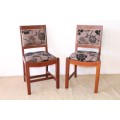 Two awesome solidly made teak occasional chairs upholstered in a sand-beige & black brocade fabric