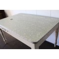 **RS17** A oregon under cream paint single drawer kitchen table with a turned legs and a green top