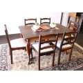**RS17** A vintage ball & claw dining room suite w/ 6x fabulous white fabric upholstered chairs