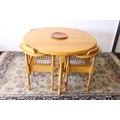 **RS17** A beautifully made solid light oak round dining table w/ incredible riempie captains chairs