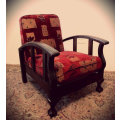 **RS17** A vintage cushioned Imbuia ball & claw arm chair, fantastic in a study, bedroom, lounge.