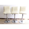 **RS17** 3x awesome modern-styled adjustable ivory colour leather-feel bar chairs w/ chromed bases
