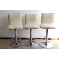 **RS17** 3x awesome modern-styled adjustable ivory colour leather-feel bar chairs w/ chromed bases