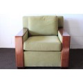 **RS17** Incredible & well made mid-century styled Scandinavian club chair with wooden armrests