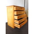 A superb, tall Yellow wood 5-drawer chest of drawers with beautiful period style Art Deco handles