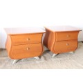 A gorgeous pair of modern Bombe style 2-drawer pedestals/ bedside tables with metal feet & handles