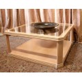 A very stylish Beechwood glass top centre coffee table with clean modern lines - Lifespace Sale