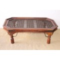 Magnificent larger solid Balinese Teak metal/ iron grate-top centre coffee table w/ substantial legs