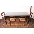 A  6-8 seater Indian teak dining table w/ brass detailing and bevelled glass top - Lifespace Sale