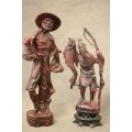 A pair of ornamental Chinese plastic figurines, a fisherman and veg seller, fabulous on display.