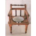 A rare antique Edwardian hand made wooden child's "potty seat" with enamelled potty Lifespace Sale