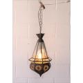 A superb 55cm high Moroccan/ North African handmade ceiling light with clear glass panels