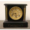 A beautiful, stylish vintage black wood "Sessions" wind up pendulum mantle clock. Working.