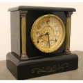 A beautiful, stylish vintage black wood "Sessions" wind up pendulum mantle clock. Working.