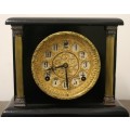 A beautiful, stylish vintage black wood "Sessions" wind up pendulum mantle clock. Working.