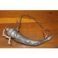 A fantastic ornate vintage metal powder horn. Awesome display piece-Lifespace Sale